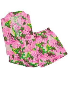 8 Oak Lane Long Sleeve Cotton Shorts Pajama Set NWOT Rose Garden 100% Cotton